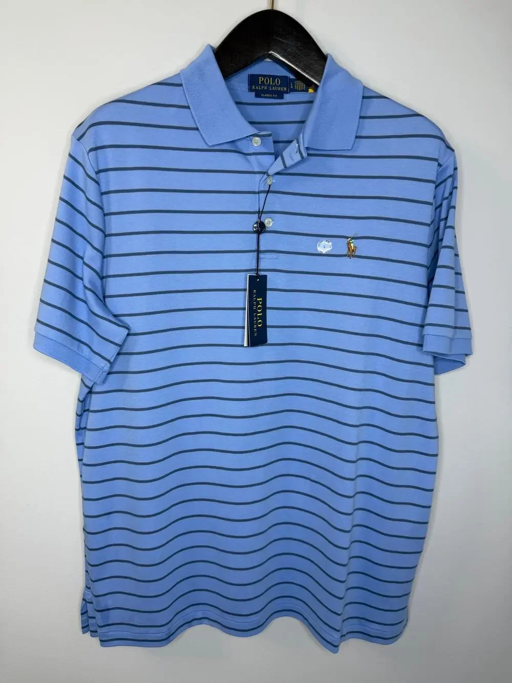 Polo Ralph Lauren Mens Classic-Fit Stripe Polo Shirt Sky Blue Multi Sz L New